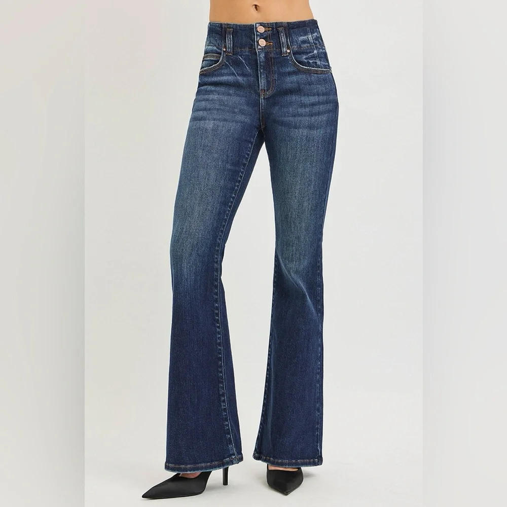 RISEN High Rise Flare Jeans With Seam Detail Waistband - Picture 5 of 7